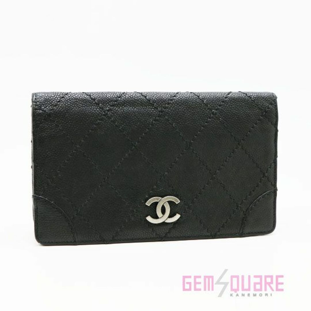 CHANEL - シャネル CHANEL ワイルドステッチ 財布 キャビアスキン 黒 中古 A33052