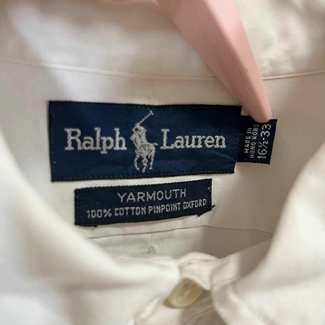 Ralph Lauren(ラルフローレン)の90sビンテージ古着　ラルフローレン　カラーポロ刺繍ピンポイントオックスBD 白 メンズのトップス(シャツ)の商品写真