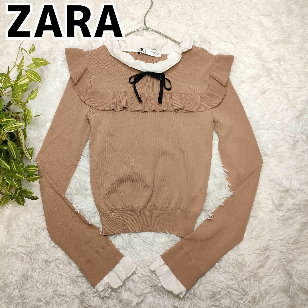 ザラ フリルニット ピンク リボン 襟 ZARA ニット ピンク フリル ✨美品