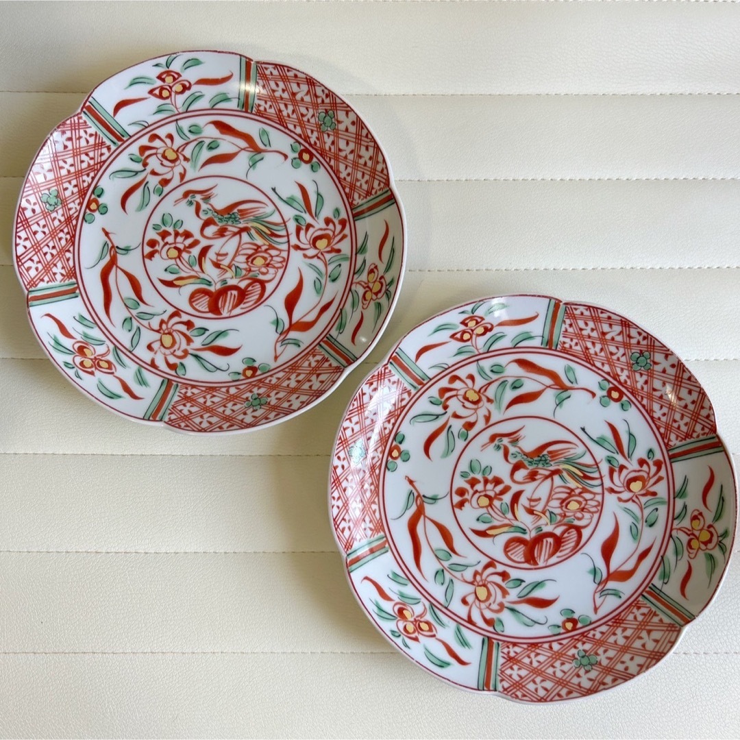 たち吉 - たち吉 赤絵 花鳥 輪花皿 2枚セット 中皿 お正月 古伊万里 和