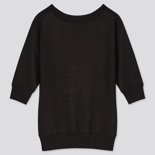 ユニクロ(UNIQLO)の【UNIQLO】ライトシアーボートネックセーター(5分丈)ブラックＬサイズ(ニット/セーター)