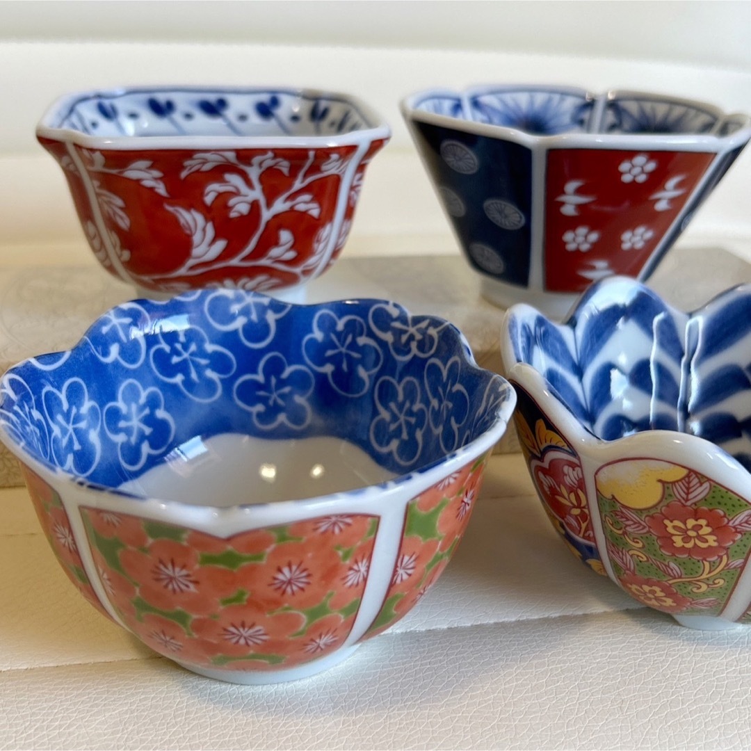 有田焼 清秀 小鉢4客セット 絵変わり 染付 古伊万里 染錦 赤絵 有田焼 清秀 小鉢4客セット 絵変わり 染付 古伊万里 染錦 赤絵