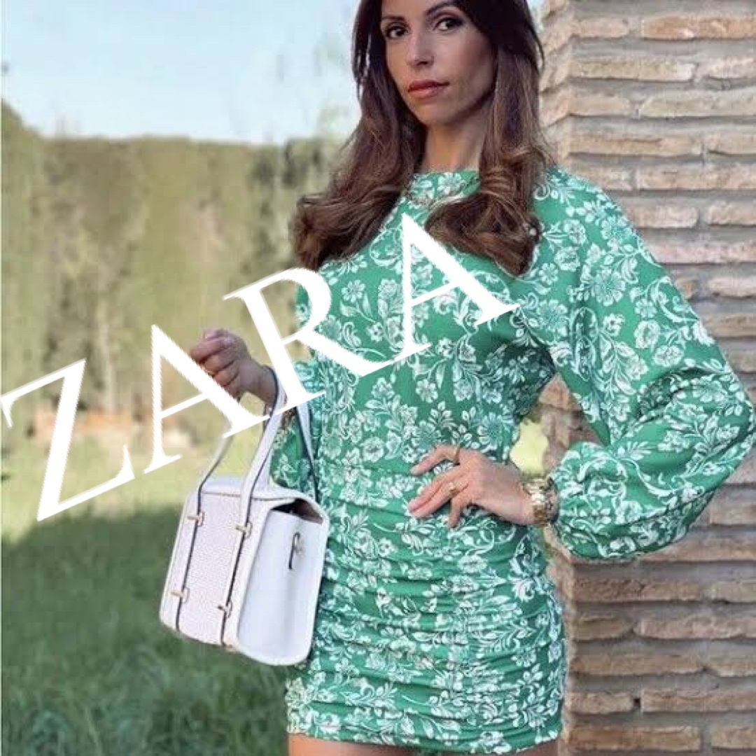 ワンピース新品　ZARA ザラ　ワンピース　ミニワンピース　花柄　緑　人気　完売