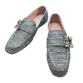 　ロジェ ヴィヴィエ ROGER VIVIER ストラスバックルツイードローファー ブルー シルバー ツイード レディース ローファー(ローファー/革靴)