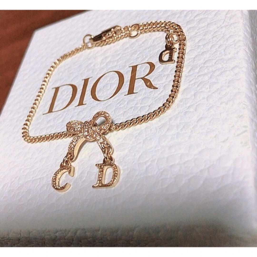 Dior ピンクゴールド リボン ブレスレット可愛い ストーン