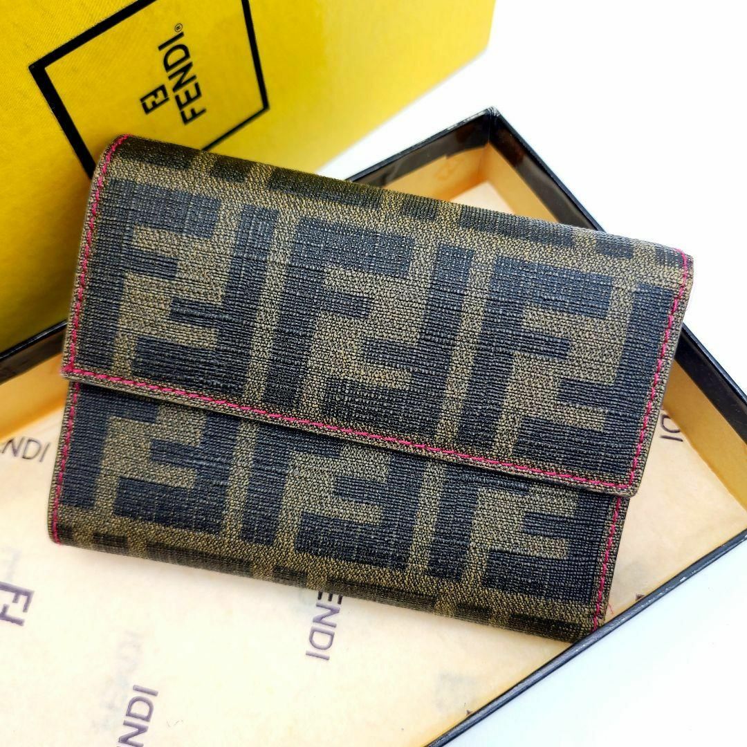 【美品】FENDI フェンディ エフイズ コンパクト ブラック ピンク