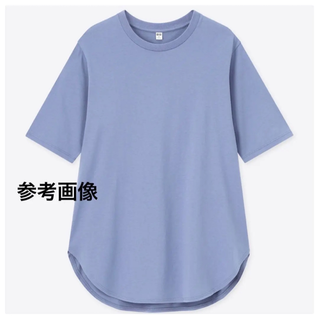 UNIQLO(ユニクロ)のUNIQLO スムースコットンラウンドヘムロング 五分袖シャツ 青系 XXL レディースのトップス(Tシャツ(半袖/袖なし))の商品写真