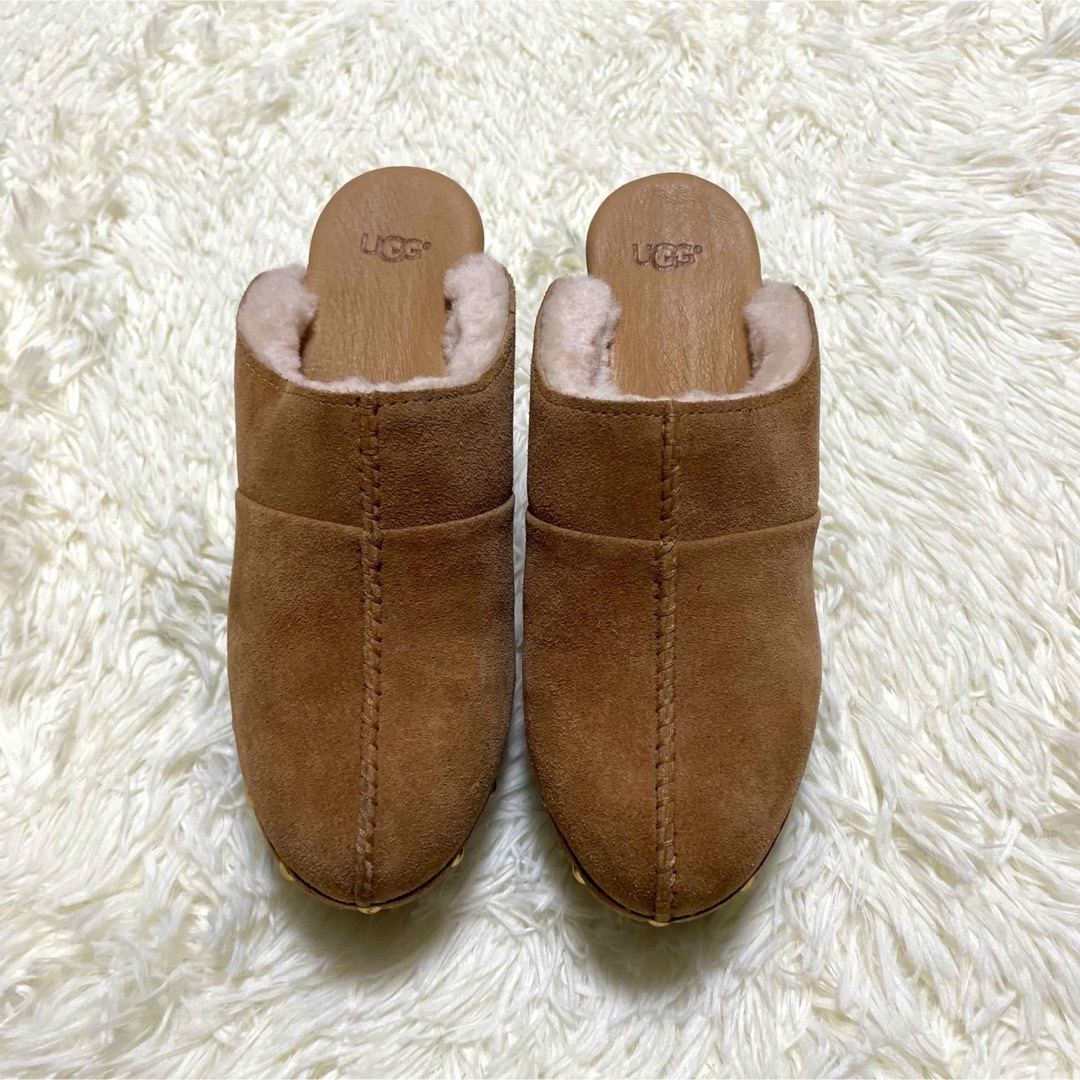UGG ムートン サボサンダル 24 茶 ハイヒール チャンキーヒール スエード