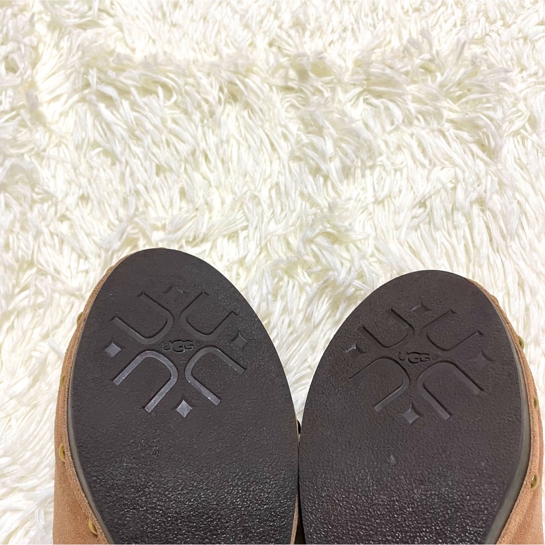 UGG ムートン サボサンダル 24 茶 ハイヒール チャンキーヒール スエード