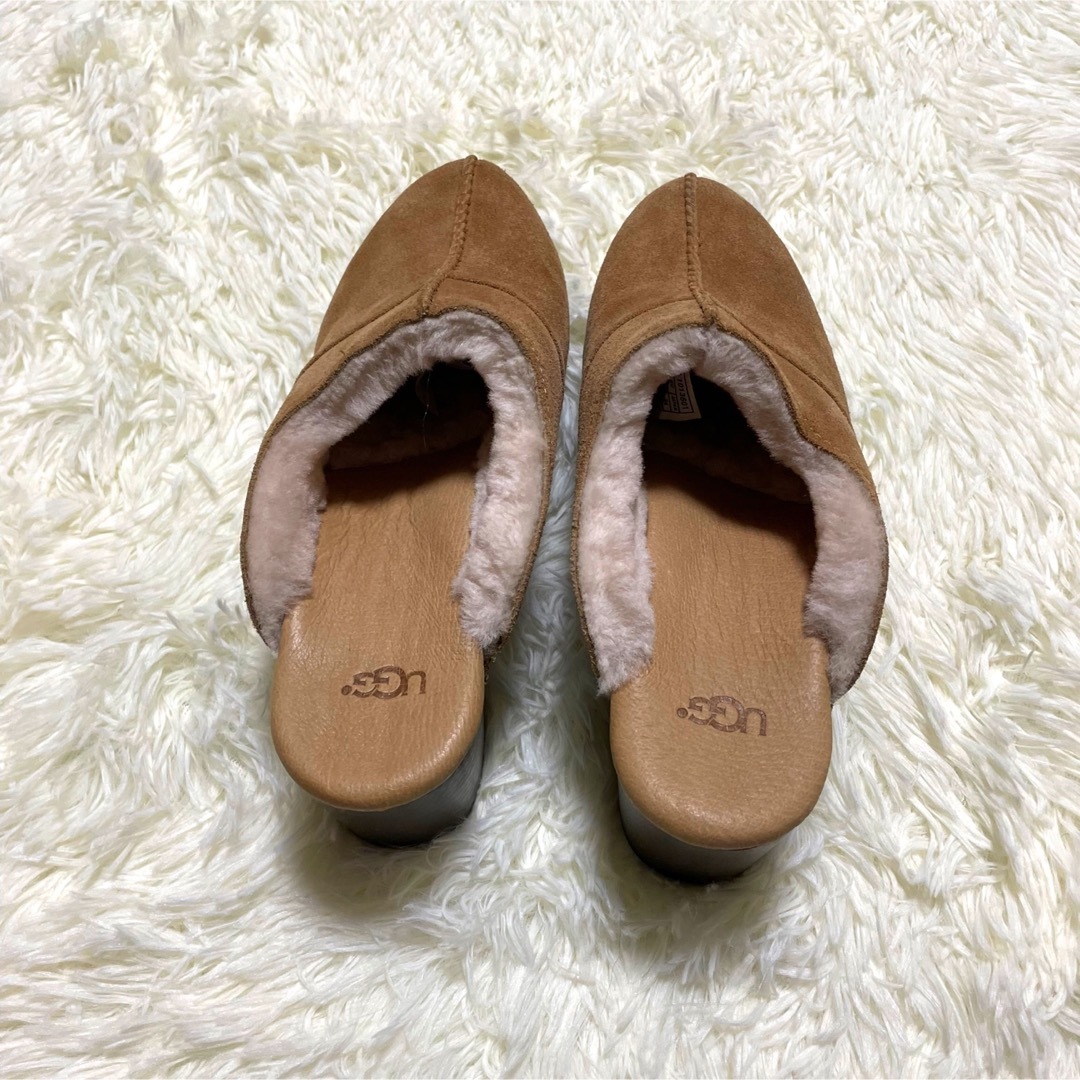 UGG ムートン サボサンダル 24 茶 ハイヒール チャンキーヒール スエード