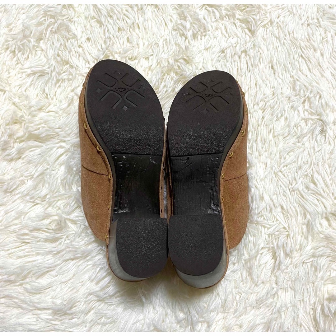 UGG ムートン サボサンダル 24 茶 ハイヒール チャンキーヒール スエード