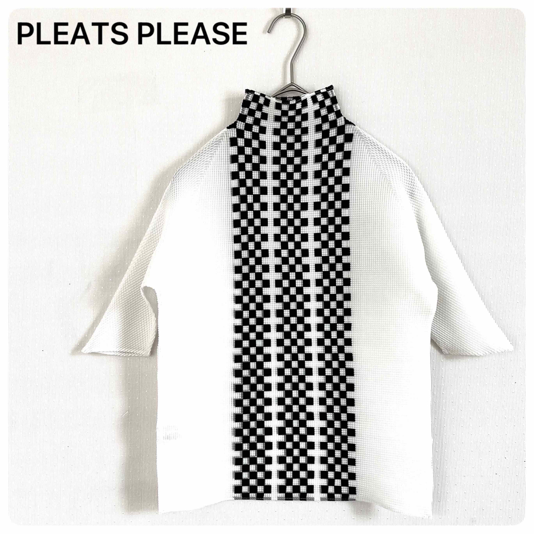 新品✨レア✨ PLEATS PLEASE ハイネック 半袖 トップス 白 黒