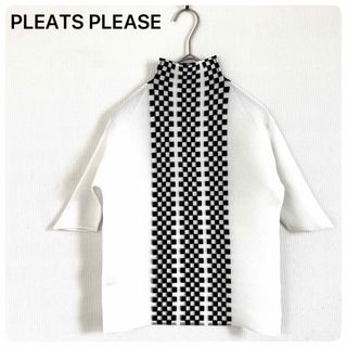 プリーツプリーズイッセイミヤケ(PLEATS PLEASE ISSEY MIYAKE)の新品✨レア✨ PLEATS PLEASE ハイネック 半袖 トップス 白 黒(シャツ/ブラウス(半袖/袖なし))