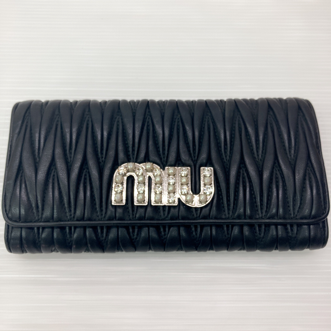 極美品】MIU MIU マテラッセ クリスタルビジュー 長財布 ミュウミュウ-