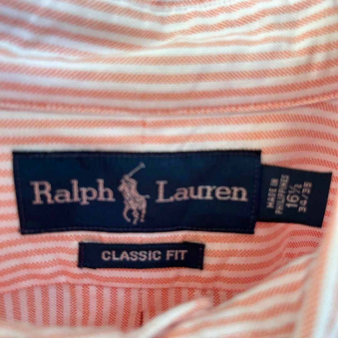 Ralph Lauren(ラルフローレン)のカラーポロ刺繍長袖ラルフローレンオックスフォードストライプBDシャツ白オレンジ. メンズのトップス(シャツ)の商品写真