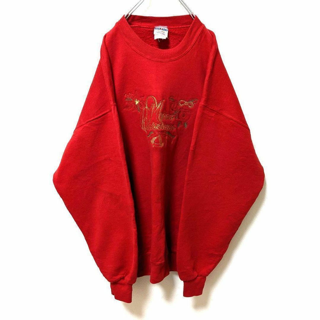 USA製ジャージーズ メリークリスマス 刺繍 スウェット レッド赤色XL
