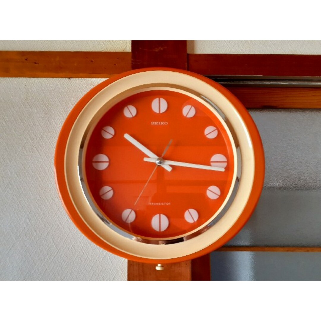 70's　SEIKO　掛け時計　ポップ　スペースエイジ　ビンテージ　オレンジ