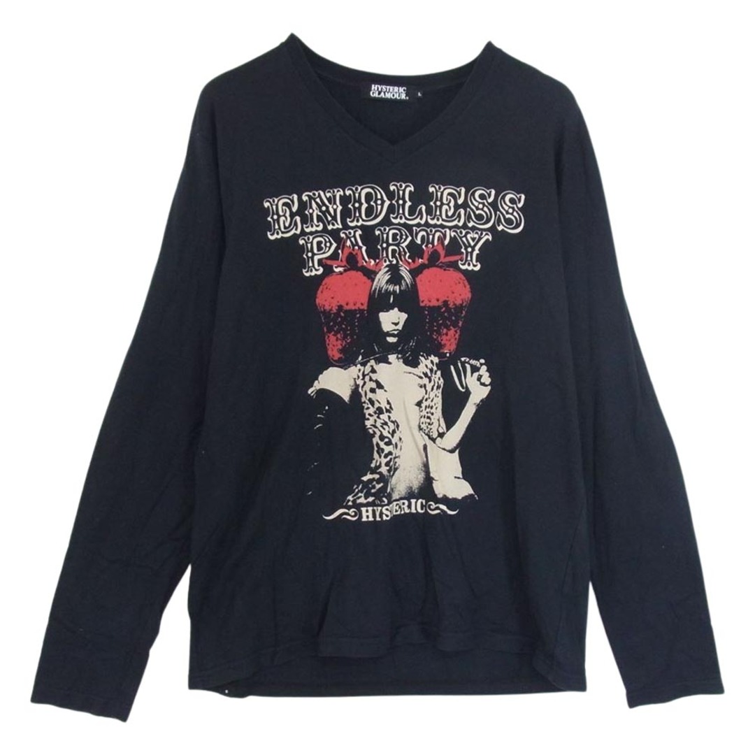 HYSTERIC GLAMOUR ヒステリックグラマー 4CL-5413 ENDLESS PARTY エンドレスパーティ ガールプリント 長袖  Vネック Tシャツ ブラック系 L