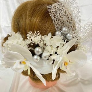 胡蝶蘭髪飾り　結婚式　成人式　七五三　髪飾り　11本セット　ホワイト9/17(ヘアピン)