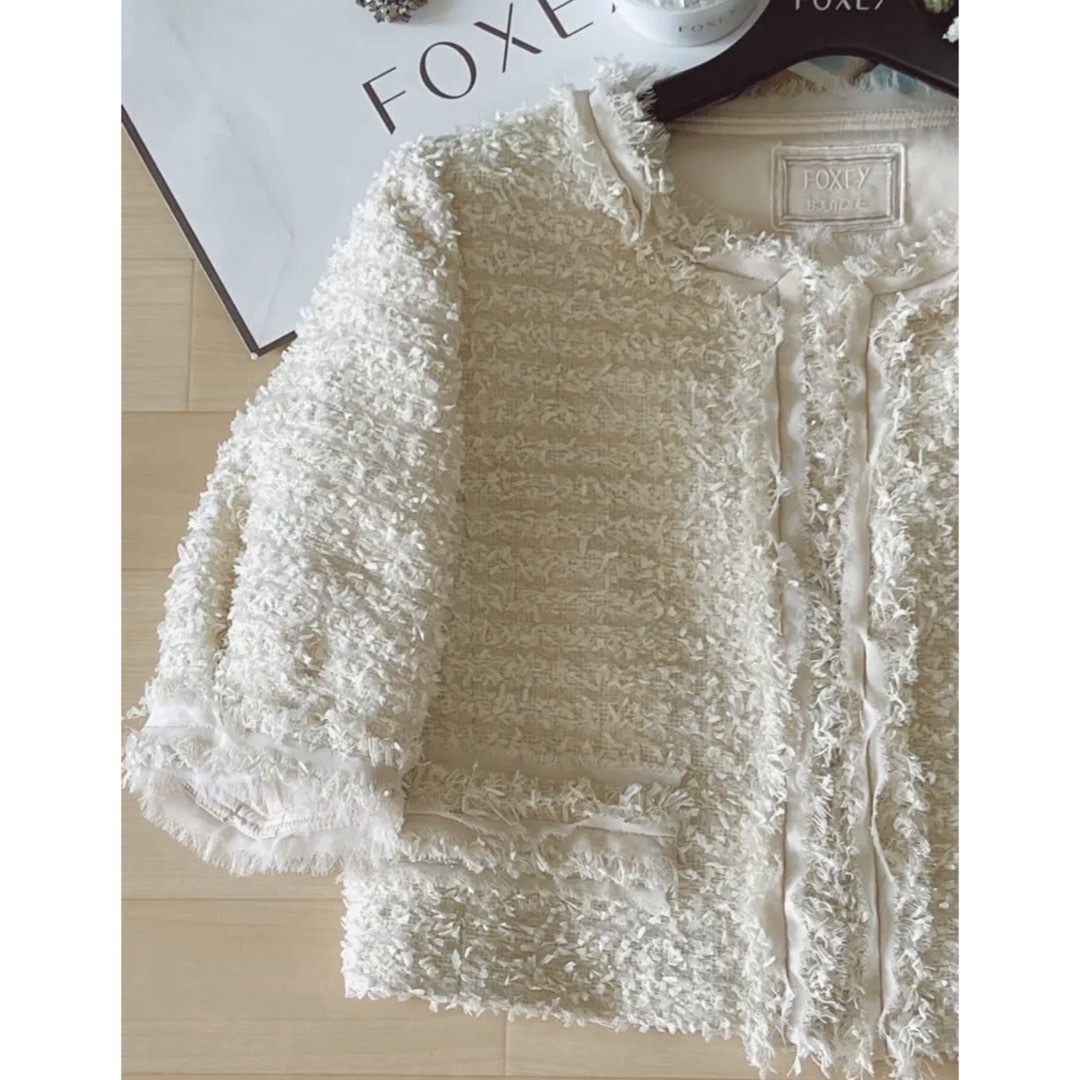 新品同様!FOXEYツイード素材ノーカラージャケット希少40 Reneフォクシー