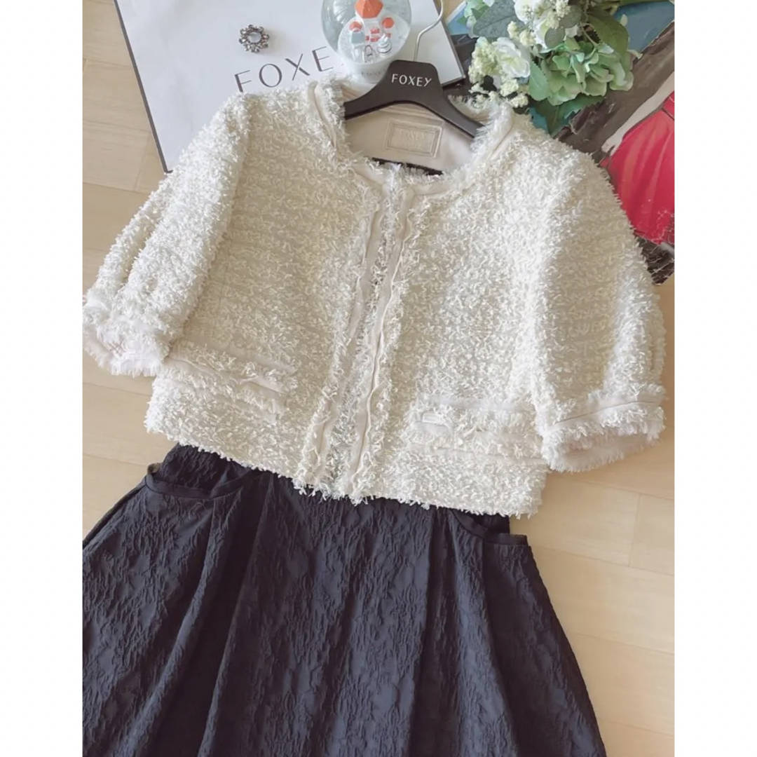新品同様!FOXEYツイード素材ノーカラージャケット希少40 Reneフォクシー