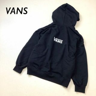 【美品】VANS プルオーバー パーカー バック プリント ロゴ ブラック(パーカー)