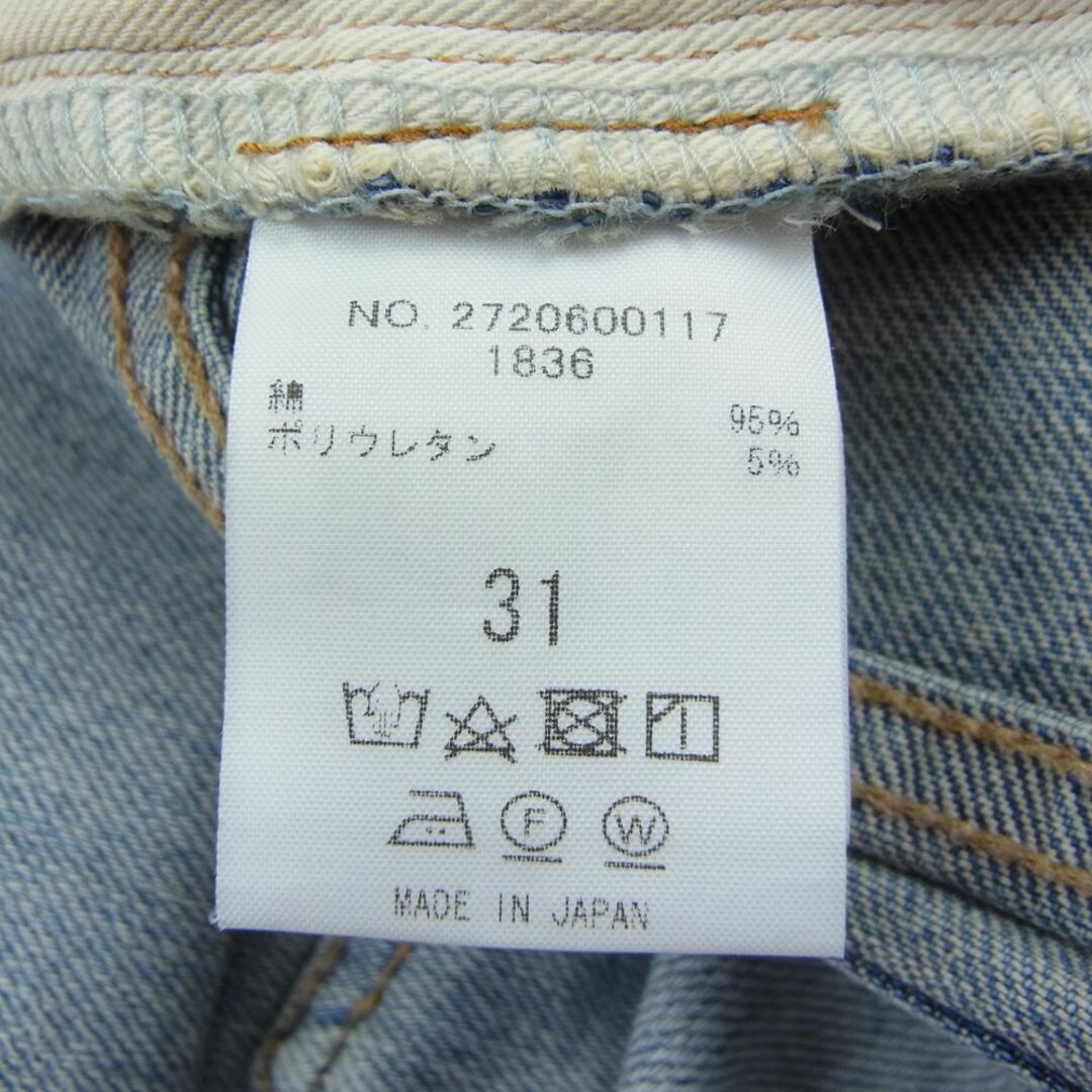 Ron Herman ロンハーマン 2720600117 DENIM ダメージ加工 クラッシュ リペア加工 ジップフライ ストレート デニムパンツ インディゴブルー系 31