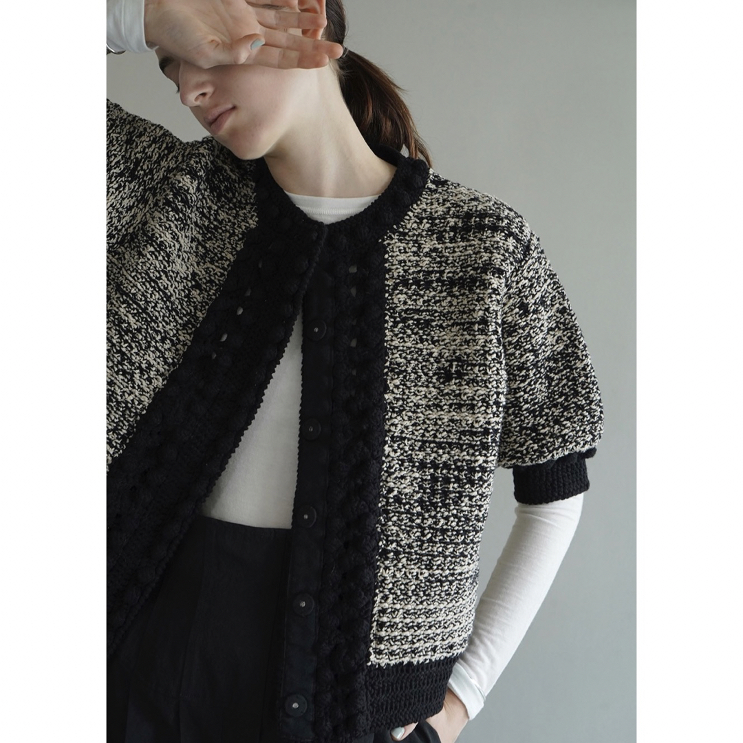 DOT LINE HALF SLEEVE KNIT CARDIGAN