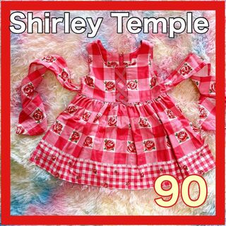 シャーリーテンプル(Shirley Temple)のシャーリー❤️ ブロック薔薇 袖なしワンピース ピンク 90 ドレス フォーマル(ワンピース)