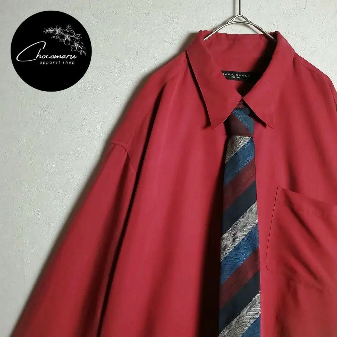 【ネクタイシャツ レッド 赤 長袖 柄ネクタイ レトロ柄 ビンテージ 】②