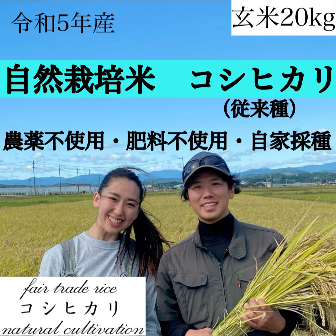 令和5年新米 自然栽培米 玄米20kg 農薬不使用・肥料不使用 コシヒカリのサムネイル