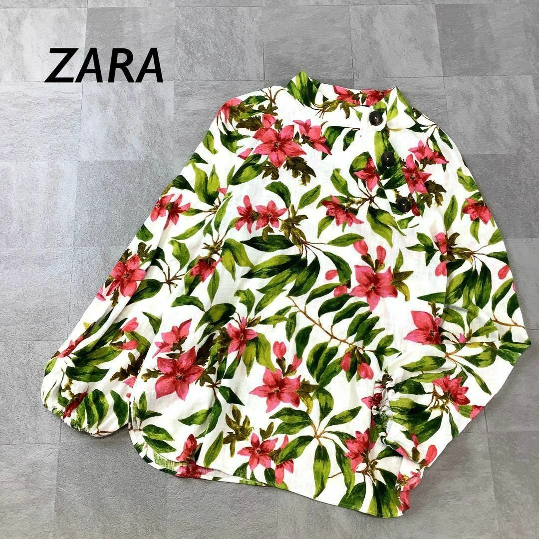 ZARA(ザラ)のZARA 総柄 ボタニカル 柄 リネン ブレンド プルオーバー シャツ レディースのトップス(シャツ/ブラウス(長袖/七分))の商品写真