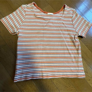 ジーユー(GU)のGU ジーユー　Tシャツ　オレンジ　ボーダー(Tシャツ(半袖/袖なし))