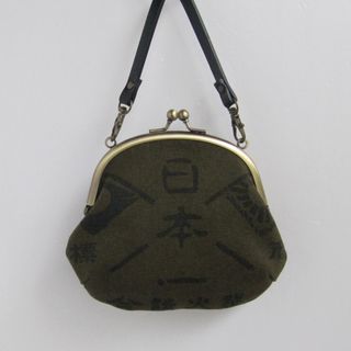 持ち手付きがま口財布／レトロマーク／帆布／えびす様／カーキ／ハンドメイド(財布)