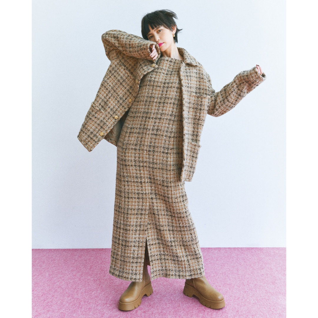 美品　22AW オーラリー ウール　ツイード　ジップブルゾン　サイズ4