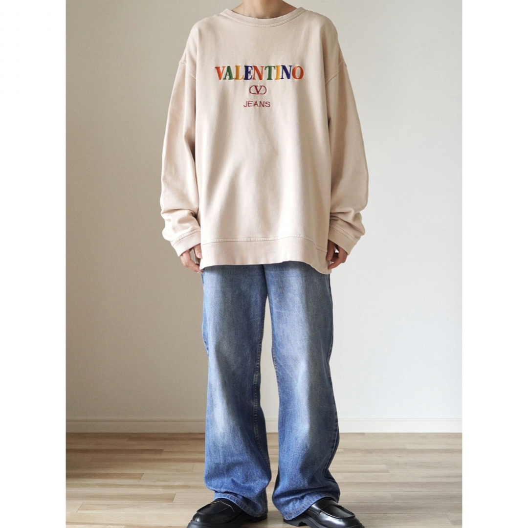 90s VALENTINO JEANS 刺繍ロゴ ボロスウェット - スウェット