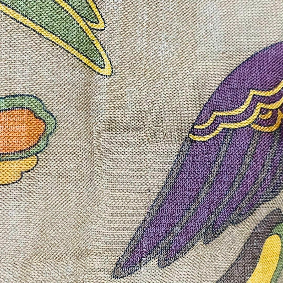 ☆FERRAGAMO☆ ストール 鳥 動物 フリンジ ウール シルク カーキ-