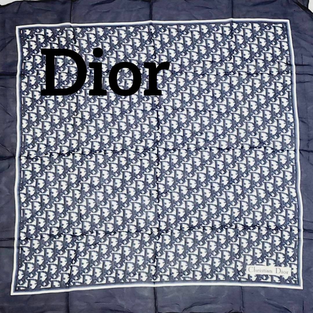 ★Dior★ スカーフ トロッター シフォン ネイビー ホワイト タグ無し