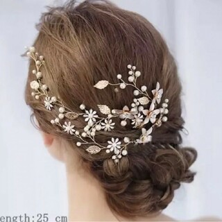 お花リーフピンクゴールドヘッドドレス髪飾りブライダルヘアアクセサリー(ヘッドドレス/ドレス)