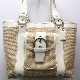 コーチ(COACH)の【美品】COACH コーチ　トートバック　ハンドバック　かわごバック　ホワイト(かごバッグ/ストローバッグ)