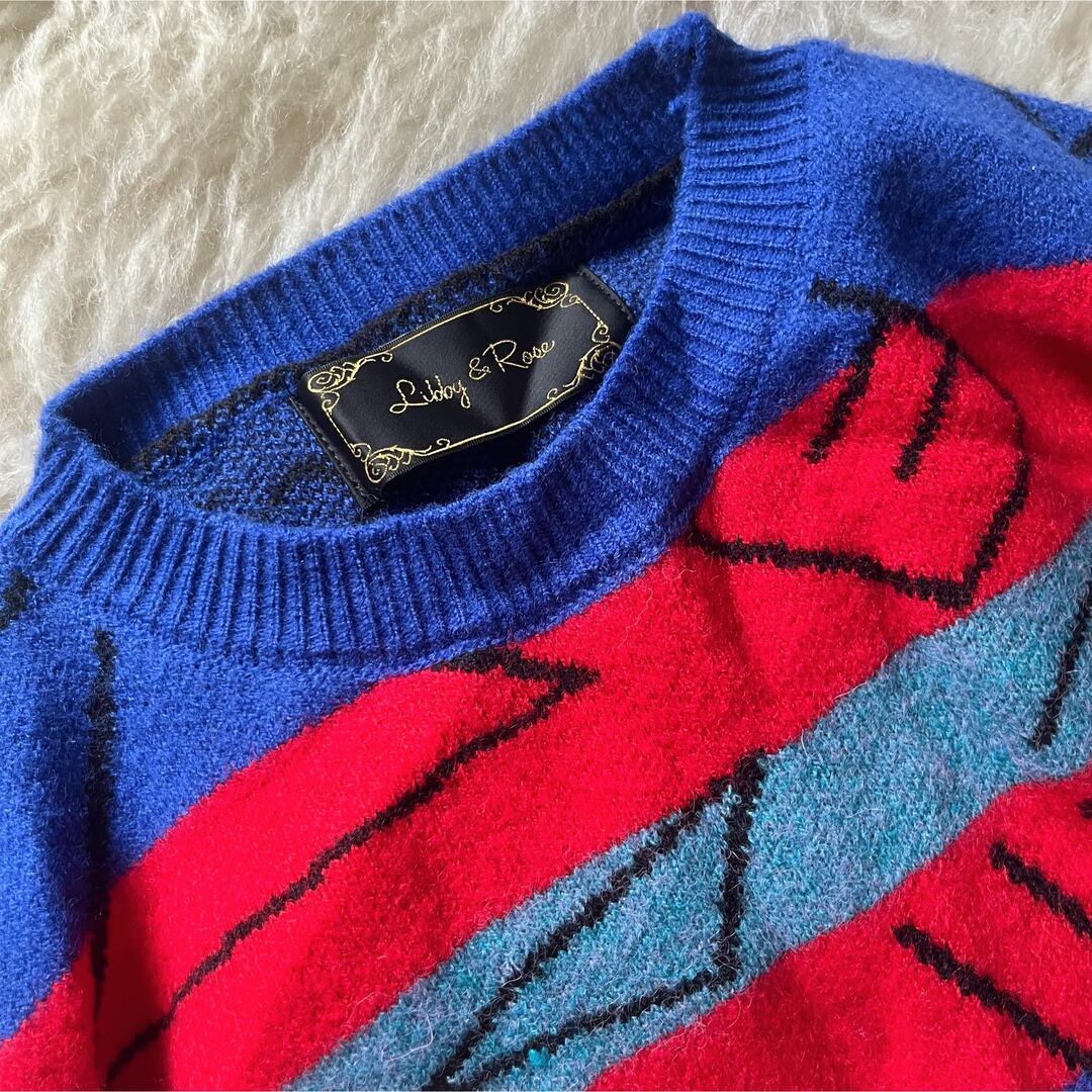ribby&rose 古着 風 ボーダー 幾何学模様 カラフル ニット