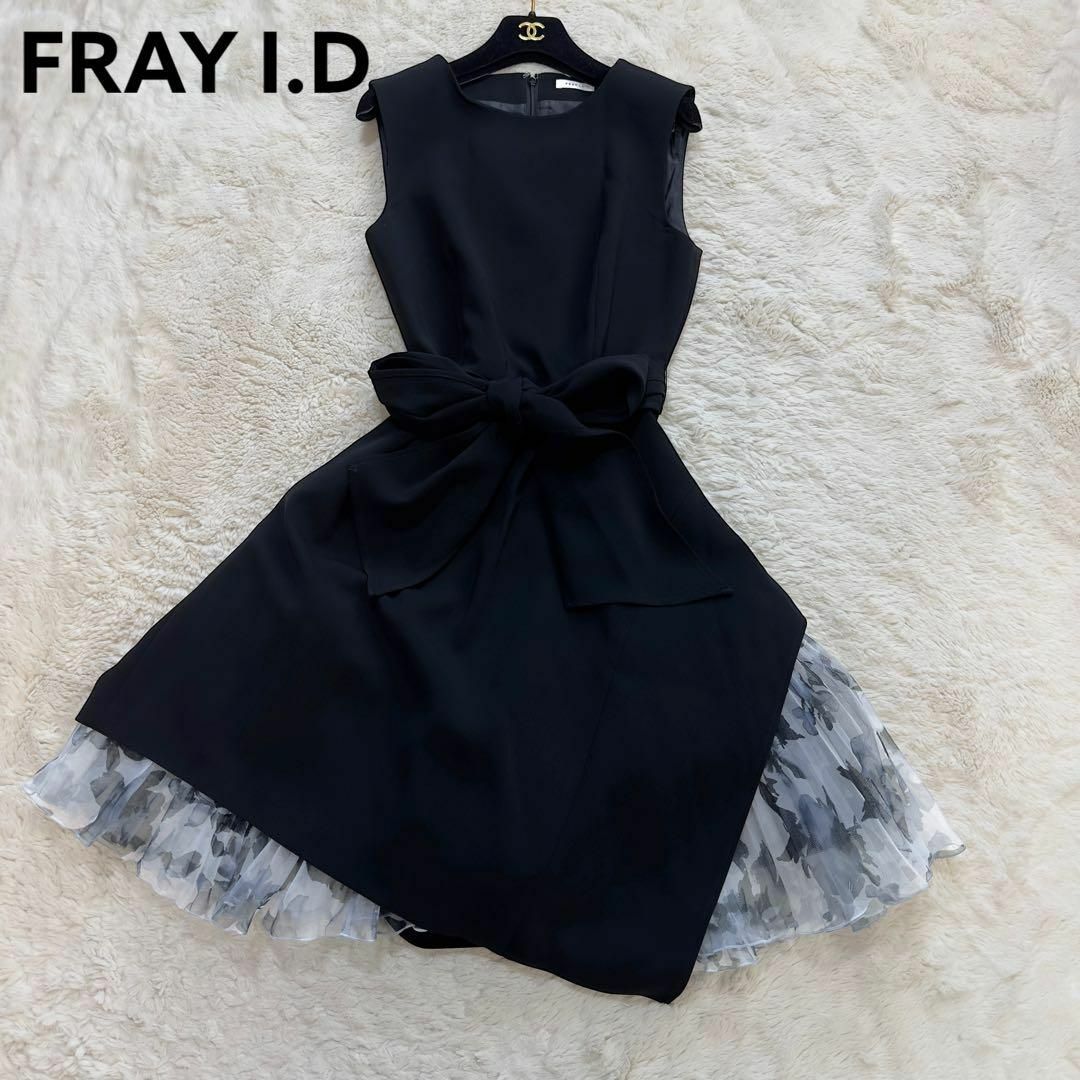 【極美品】 FRAY I.D ワンピース 変形レーススカート ノースリーブ 黒色