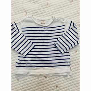 プティマイン(petit main)の長袖ロンT ボーダーカットソー　ベビー服　90サイズ　ブルー(Tシャツ/カットソー)