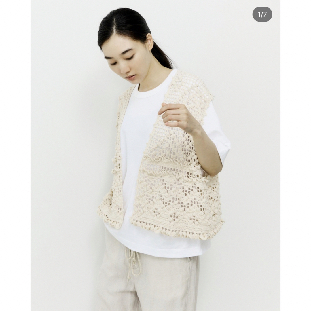 【新品】unfil  hand-crochet cropped gilletニットジレ
