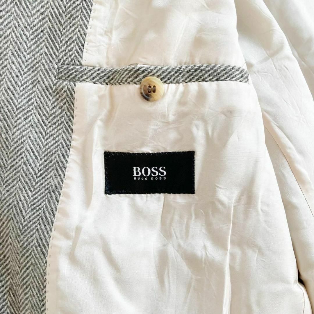 HUGO BOSS(ヒューゴボス)の美品 HUGO BOSS ツイード ヘリンボーン テーラードジャケット グレー メンズのジャケット/アウター(テーラードジャケット)の商品写真