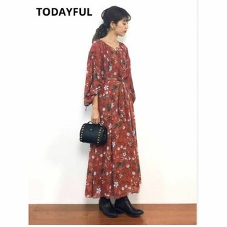 トゥデイフル(TODAYFUL)のトゥデーフル【TODAYFUL】パフスリーブフラワーワンピース　キャミ付き(ロングワンピース/マキシワンピース)