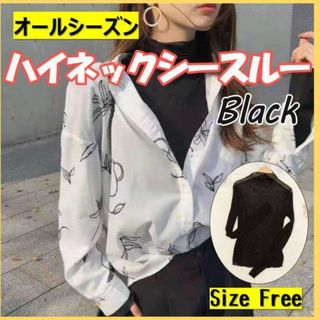 ハイネックシースルー ブラック フリーサイズ オールシーズン インナー タートル(Tシャツ(長袖/七分))