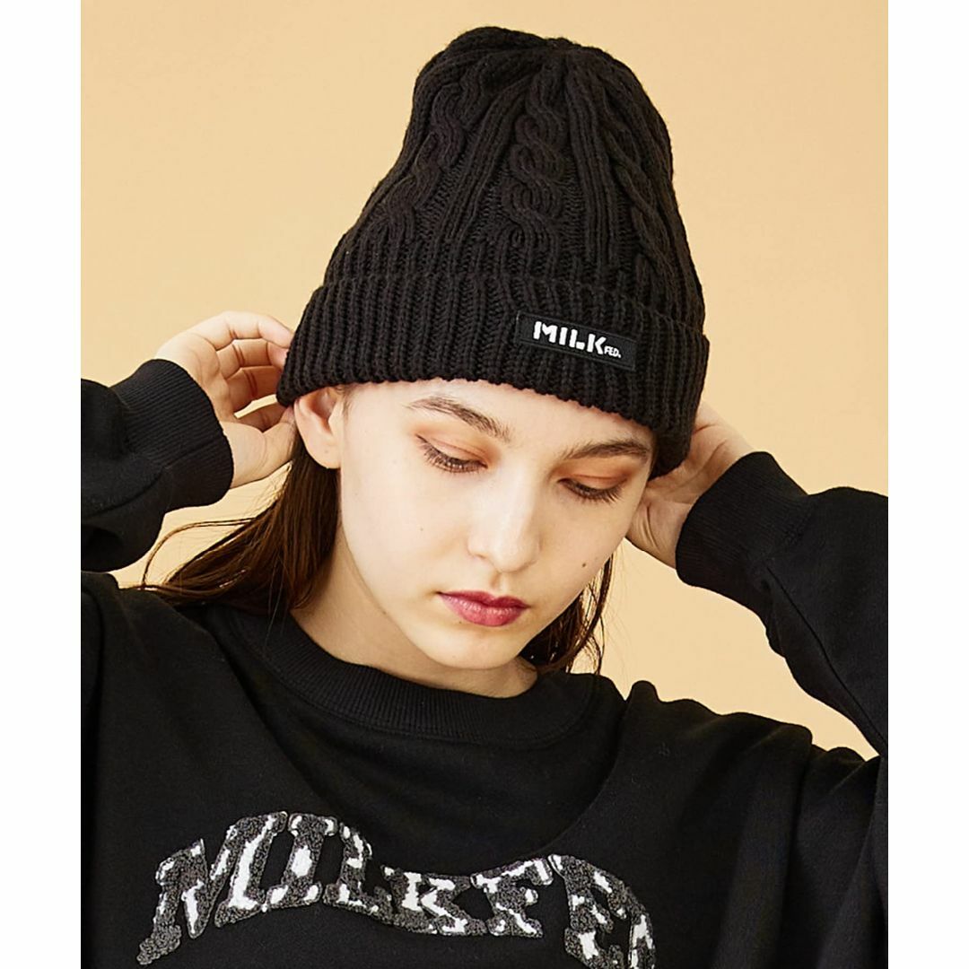 ミルクフェド ビーニー LOGO CABLE KNIT CAP レディース