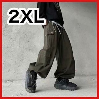 ワイドパンツ　ダボ　袴　カーゴパンツ　軍パン　カーキ　2XL　バルーン　韓国(ワークパンツ/カーゴパンツ)