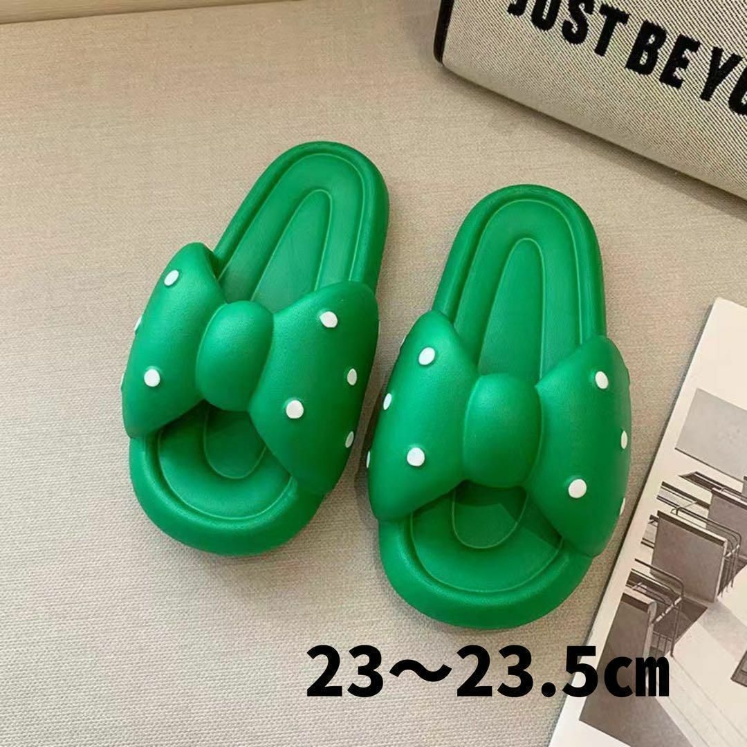 緑リボン23.5♡レディース 厚底 サンダル♡歩きやすい 人気 スリッパ 外履き レディースの靴/シューズ(サンダル)の商品写真